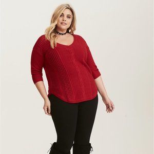torrid Red Cable Knit V-Neck Sweater